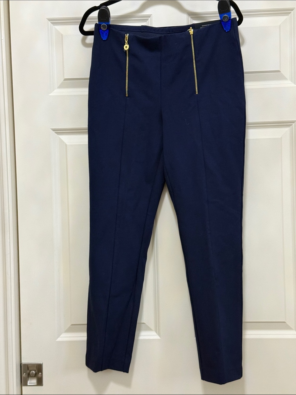 Chico’s Black Label Navy Skinny Ponte Pants with Gold Zip Details size Chicos .5